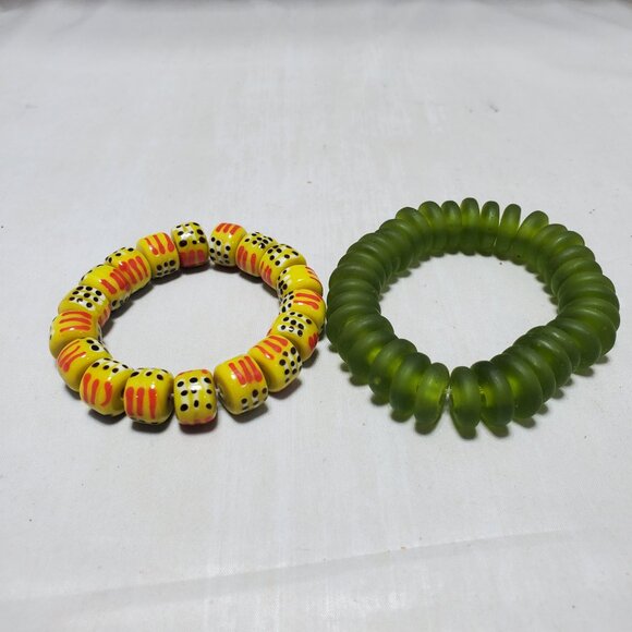 Soft Surroundings 2pc glass beaded multi color Congo stretch bracelet - Picture 3 of 5